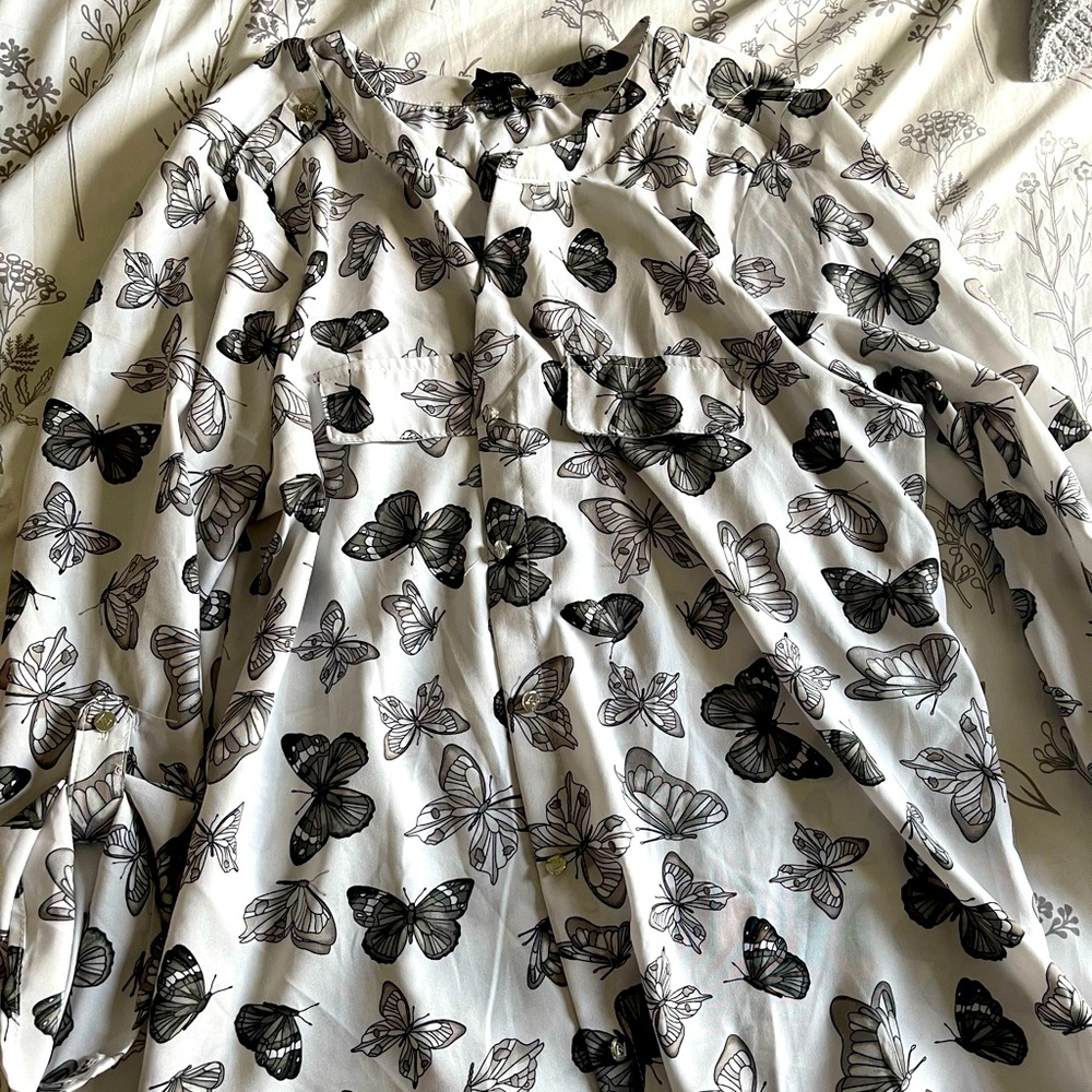 Black and white shirt with butterflies
